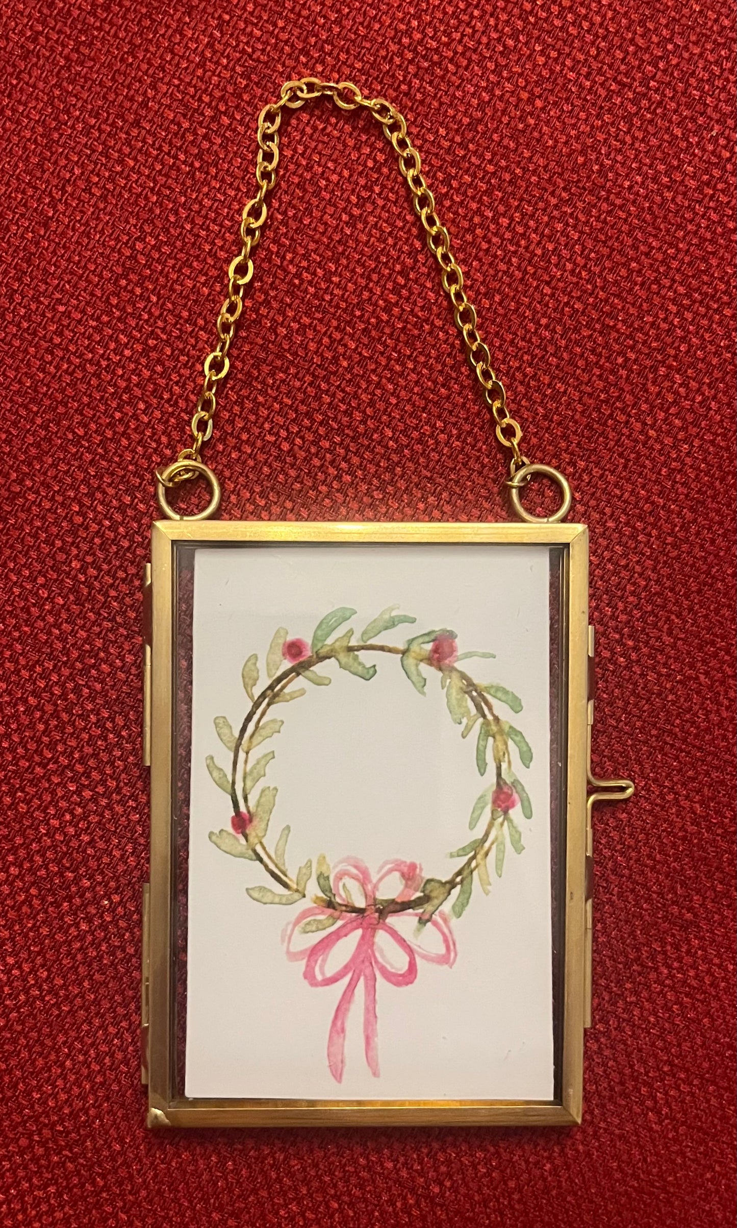Christmas Wreath Watercolor Ornament in floating frame