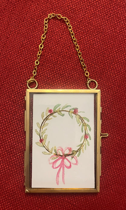 Set of four Watercolor Print Ornaments in Gold Floating Frame